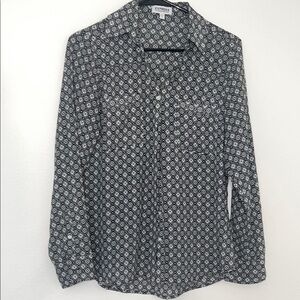 Express Black and White Geometric Button Down Shirt